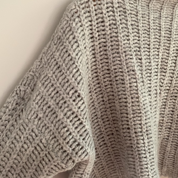 Aerie Chunky Knit Wool Alpaca Blend Mock Neck Relaxed Fit Sweater Grey Large - Picture 5 of 11